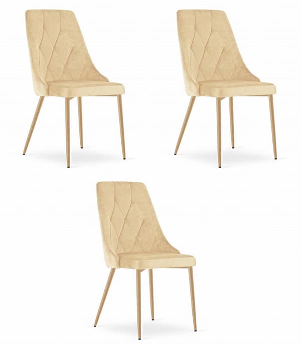 IMOLA stol - beige sammet / träfärgade ben x 3