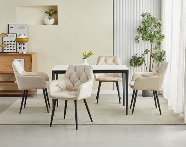 JORK stol - beige velour / sorte ben x 1