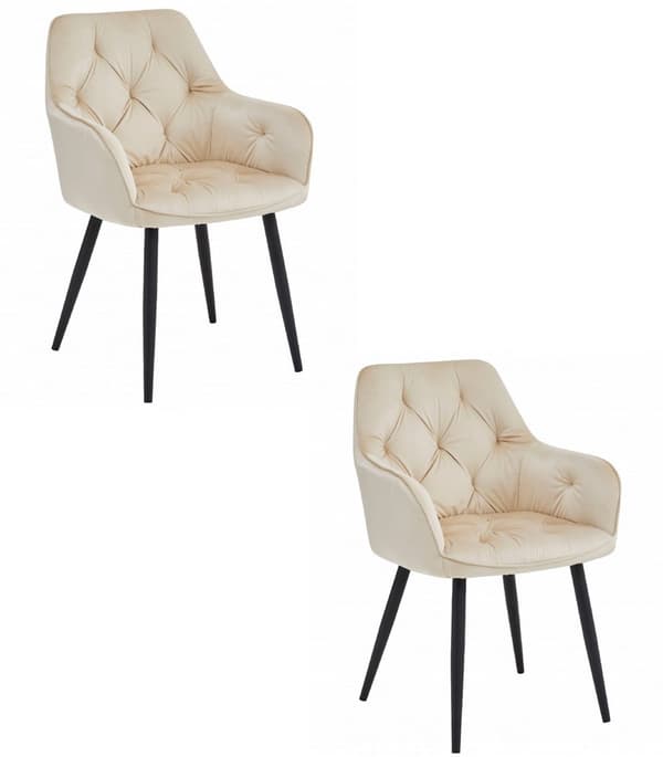 JORK stol - beige sammet / svarta ben x 2