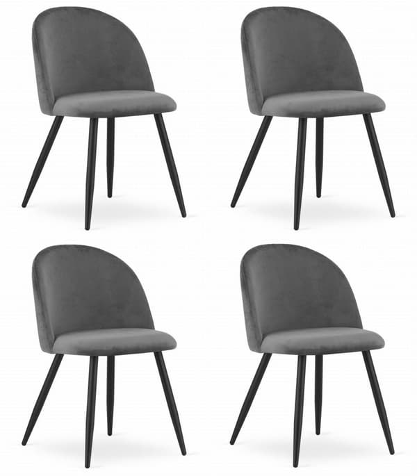 BELLO stol - mørkegrå fløjl / sorte ben x 4