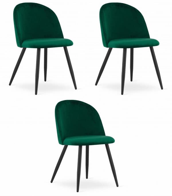BELLO stol - grön sammet / svarta ben x 3