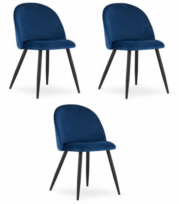 BELLO stol - marinblå sammet / svarta ben x 3