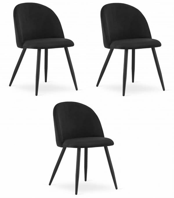 BELLO stol - svart sammet / svarta ben x 3