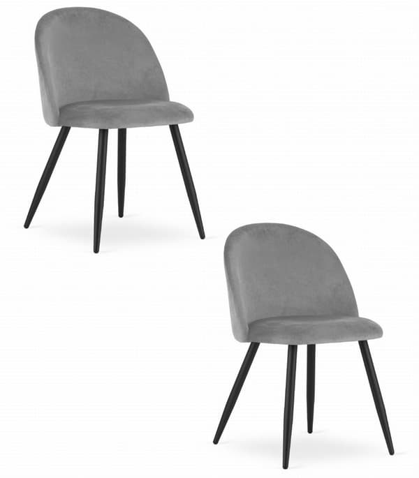 BELLO stol - ljusgrå sammet / svarta ben x 2