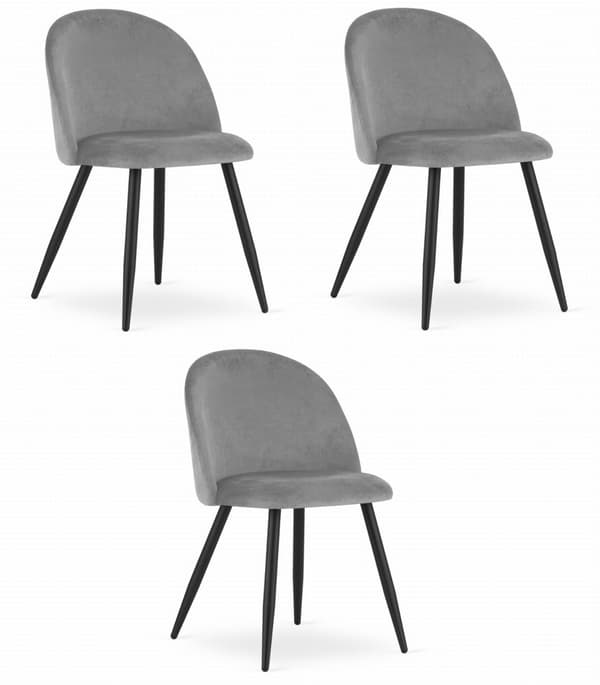 BELLO stol - ljusgrå sammet / svarta ben x 3