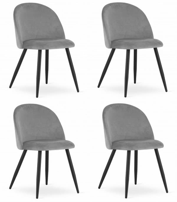 BELLO stol - ljusgrå sammet / svarta ben x 4