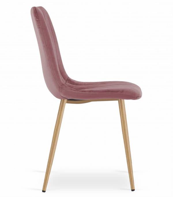 LAVA Stol - Rosa sammet / Träfärgade ben x 3