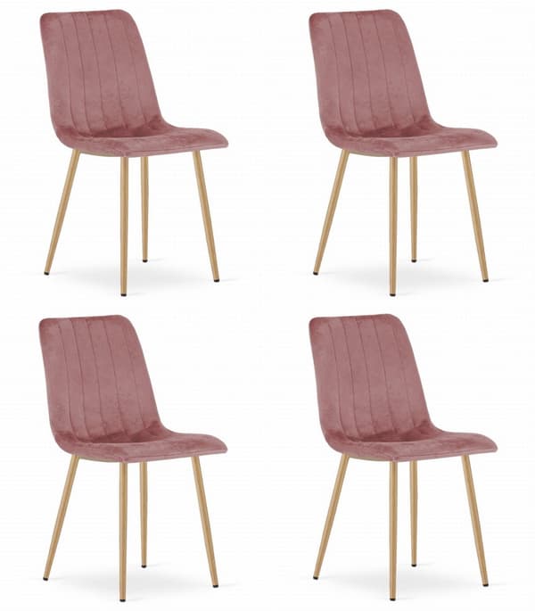 LAVA Stol - Rosa sammet / Träfärgade ben x 4