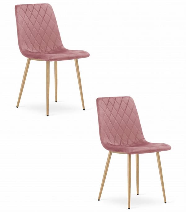 TURIN stol - rosa sammet / träfärgade ben x 2