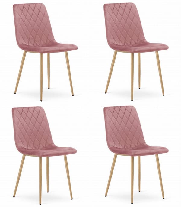 TURIN stol - rosa sammet / träfärgade ben x 4