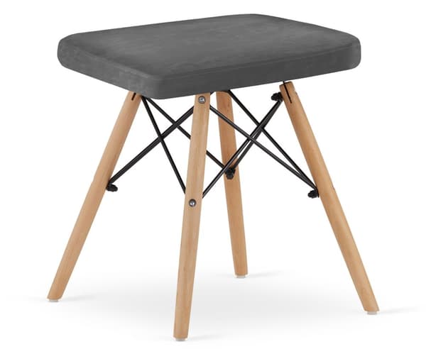 WERK pall - grå sammet / naturliga ben x 4