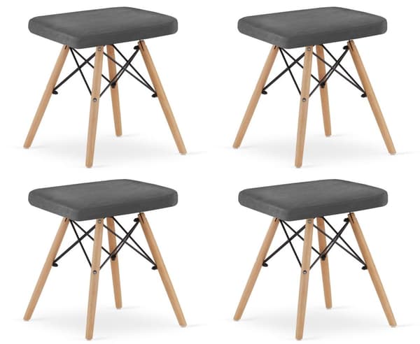 WERK pall - grå sammet / naturliga ben x 4
