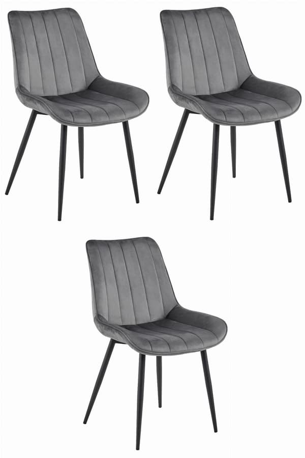 SOSA Stol - Mørkegrå fløjl / Sorte ben x 3