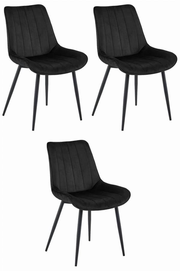 SOSA Stol - Svart sammet / Svarta ben x 3