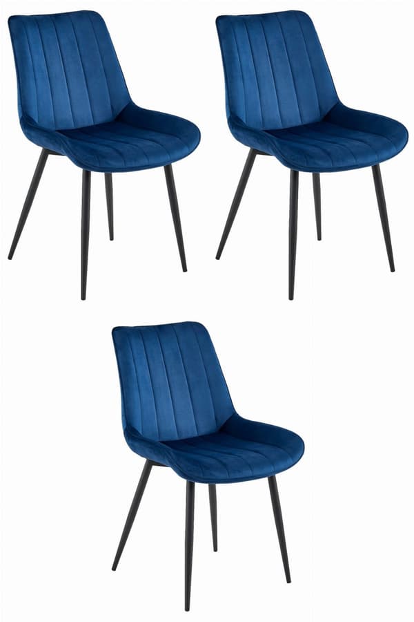 SOSA stol - marinblå sammet / svarta ben x 3