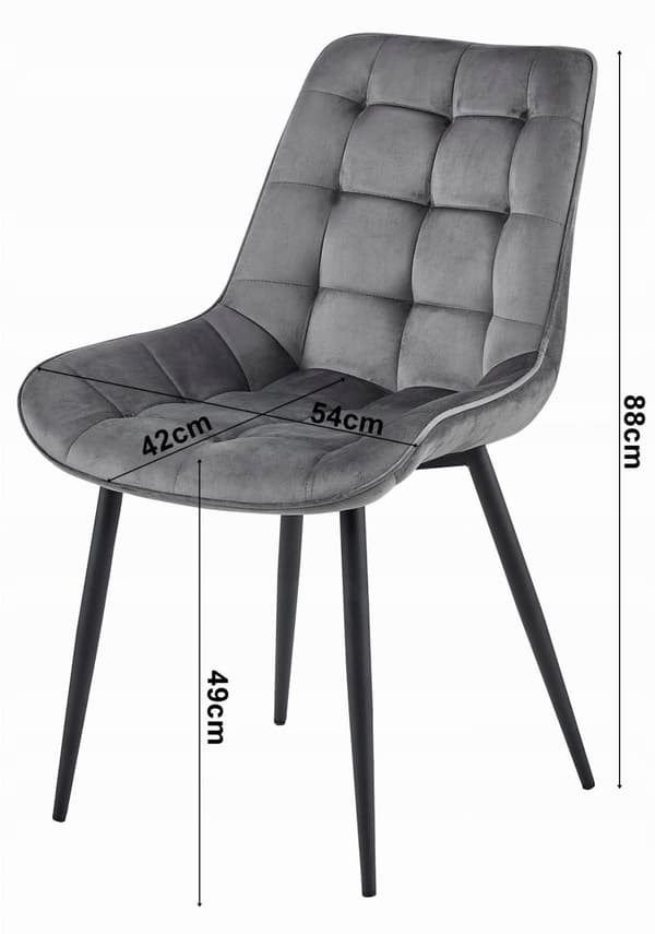 BERA Stol - Mörkgrå sammet / Svarta ben x 4