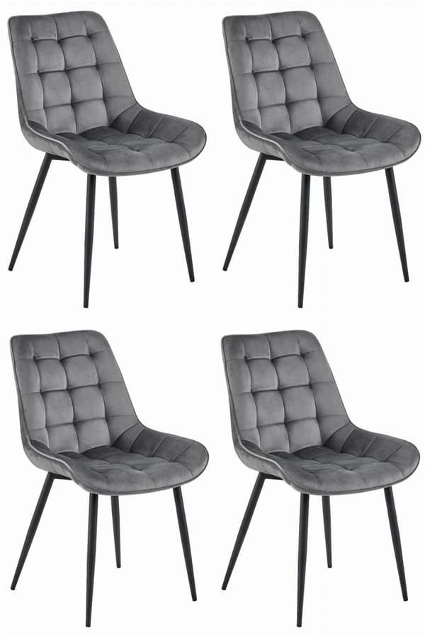 BERA Stol - Mörkgrå sammet / Svarta ben x 4