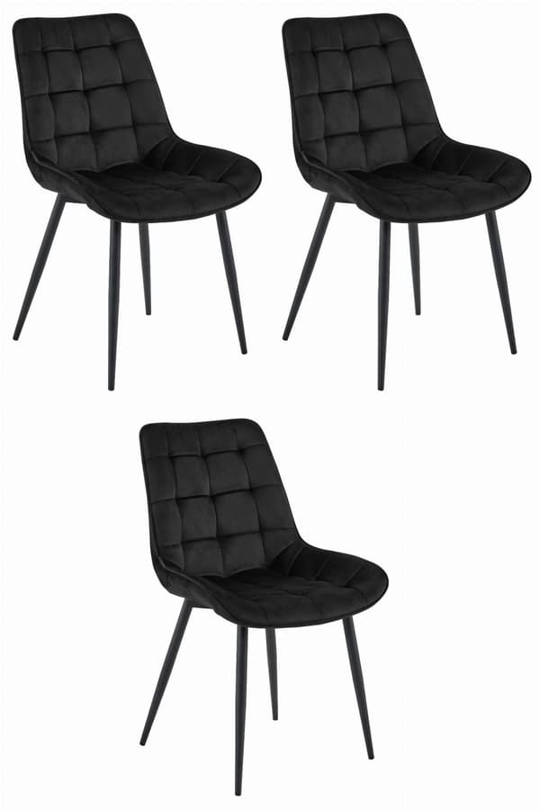 BERA Stol - Svart sammet / Svarta ben x 3