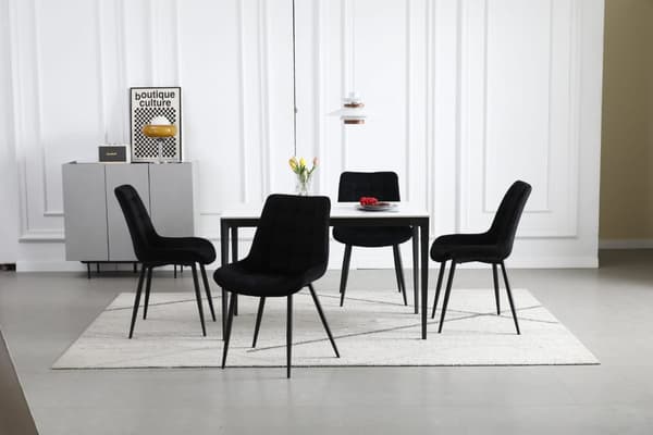 BERA Stol - Svart sammet / Svarta ben x 4