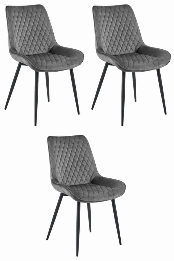 VERDO Stol - Mørkegrå fløjl / Sorte ben x 3