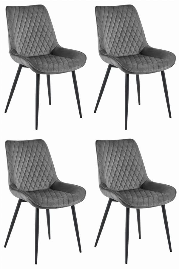 VERDO Stol - Mörkgrå sammet / Svarta ben x 4