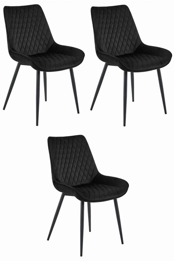 VERDO stol - sort fløjl / sorte ben x 3