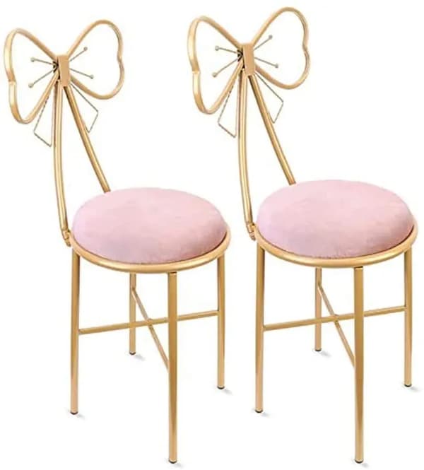 Rosa sammetstolar, sminkbord, bågformad ryggstöd, Rosa