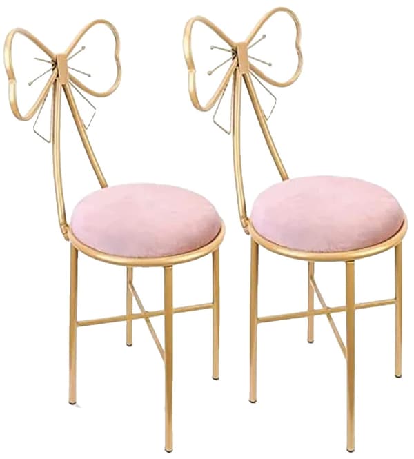 Rosa sammetstolar, sminkbord, bågformad ryggstöd, Rosa