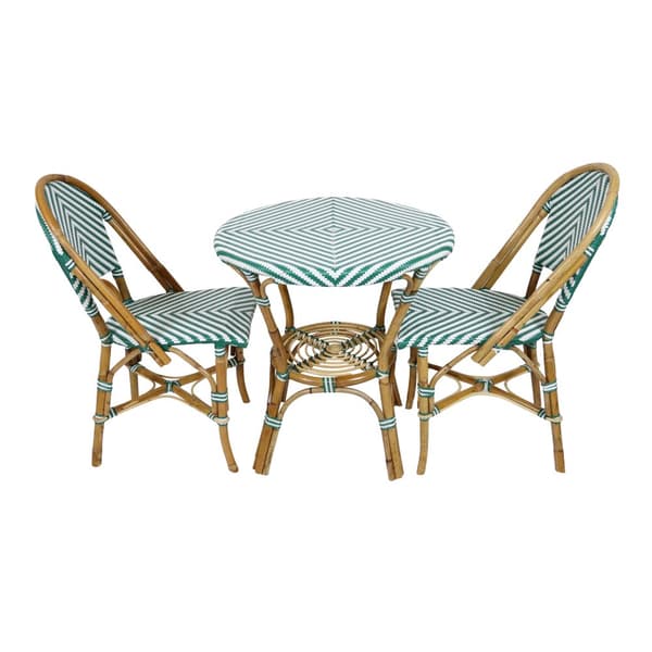 AXI Jacqueline 3-osainen bistro-setti vihreä/valkoinen | Bistro-setti 2 tuolia ja pöytä, rottinki, Vintage Design | Parvekesetti luonnon ja
