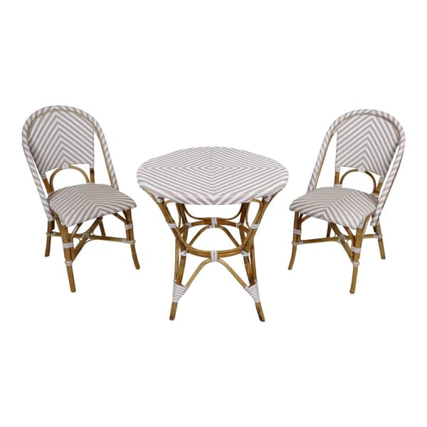 AXI Jacqueline 3-osainen bistrosetti ruskea/valkoinen | Bistrosetti 2 tuolia ja pöytä, rottinki, Vintage Design | Parvekesetti luonnon- ja