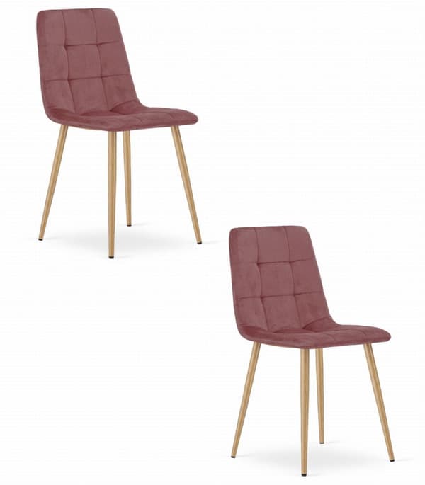 KARA stol - rosa sammet / träfärgade ben x 2