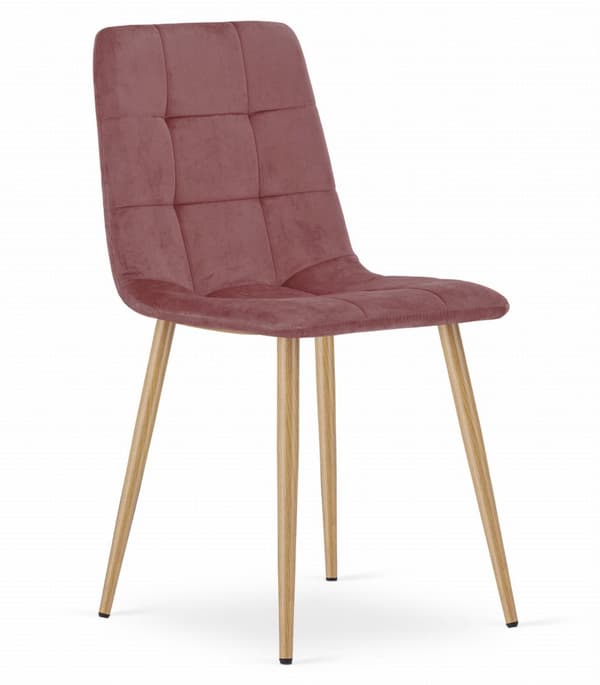 KARA stol - rosa sammet / träfärgade ben x 3