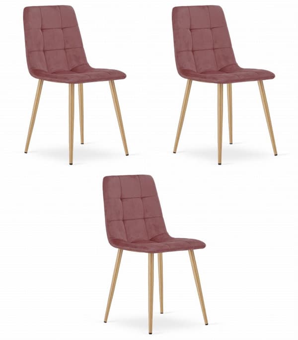 KARA stol - rosa sammet / träfärgade ben x 3
