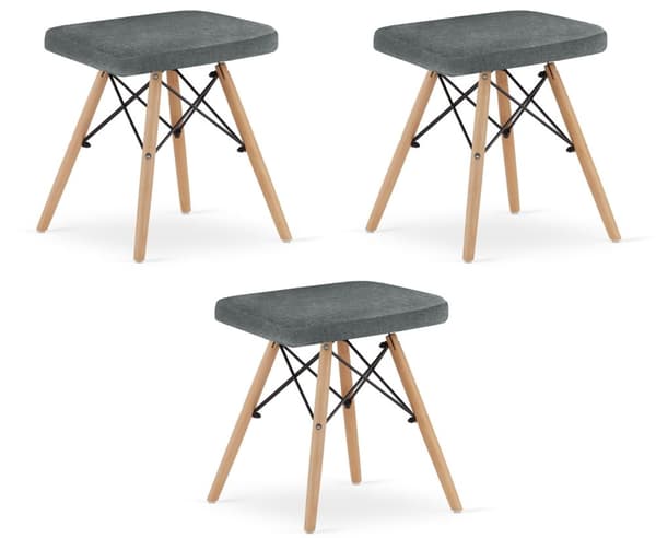 WERK pall - grått tyg / naturliga ben x 3