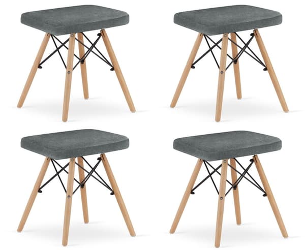 WERK pall - grått tyg / naturliga ben x 4