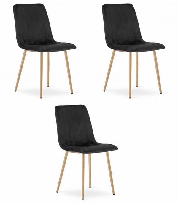 LAVA Stol - Svart sammet / Träfärgade ben x 3