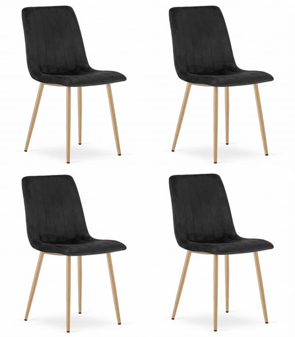 LAVA Stol - Svart sammet / Träfärgade ben x 4