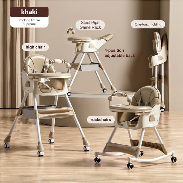 Hög stol, unisex, plastmaterial, justerbart ryggstöd,560-KHAKI