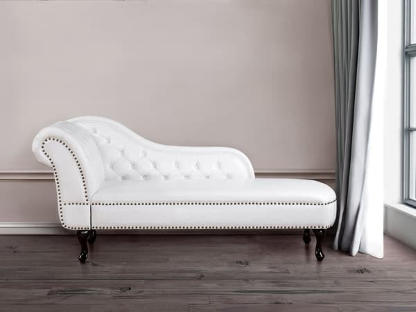 Divaani valkoinen 170 x 61 x 79 cm keinonahka puu vaneri vasen napitettu verhoilunaula