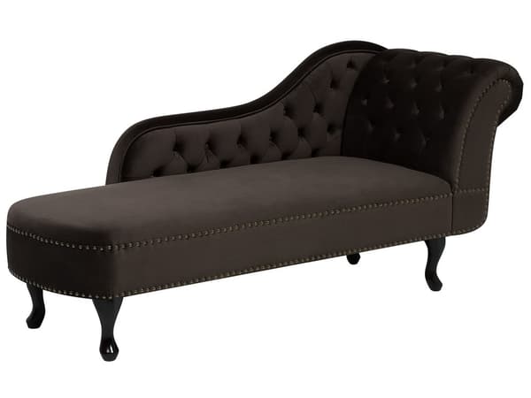 Divaani tummanruskea 170 x 61 x 79 cm sametti puu vaneri oikea napitettu verhoilunaula