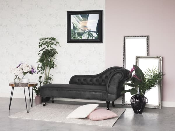 Divaani tummanharmaa 170 x 61 x 79 cm keinonahka puu vaneri oikea napitettu verhoilunaula