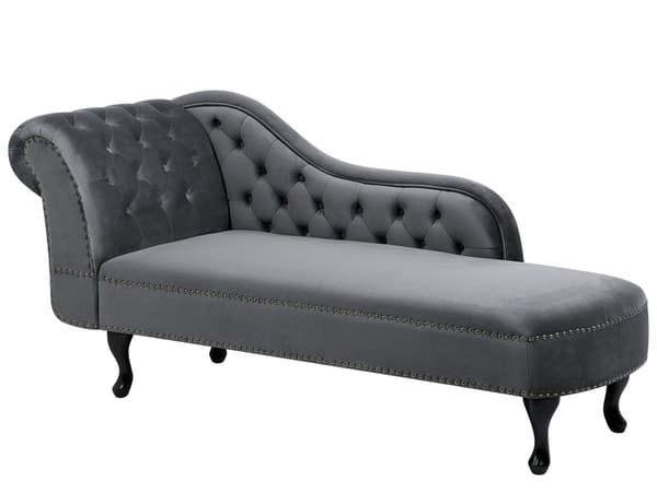 Divaani harmaa 170 x 61 x 79 cm sametti puu vaneri vasen napitettu verhoilunaula