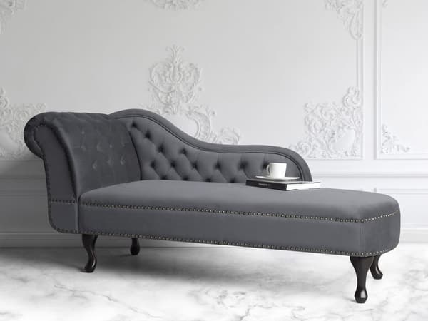 Divaani harmaa 170 x 61 x 79 cm sametti puu vaneri vasen napitettu verhoilunaula