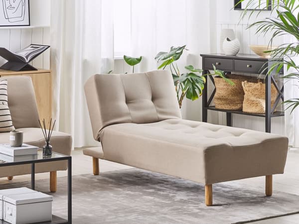 Schäslong Beige Klädsel Ljus Trä Ben Skandinavisk Stil