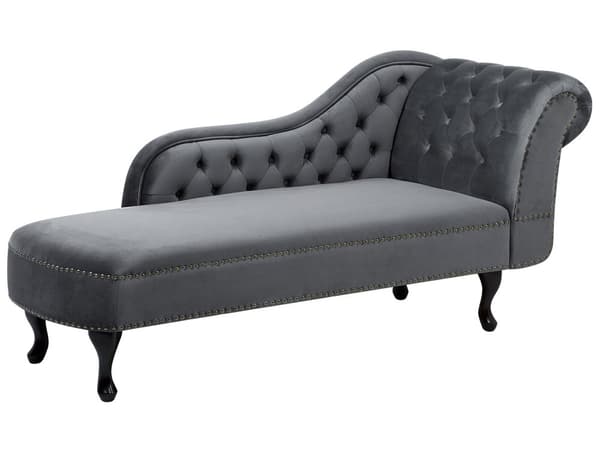 Divaani harmaa 170 x 61 x 79 cm sametti puu vaneri oikea napitettu verhoilunaula