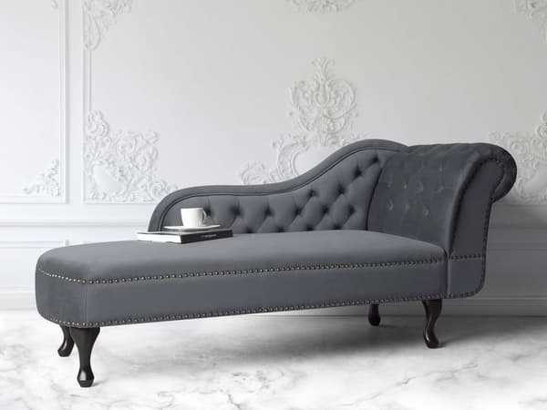 Divaani harmaa 170 x 61 x 79 cm sametti puu vaneri oikea napitettu verhoilunaula