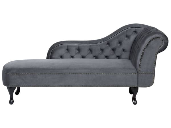 Divaani harmaa 170 x 61 x 79 cm sametti puu vaneri oikea napitettu verhoilunaula