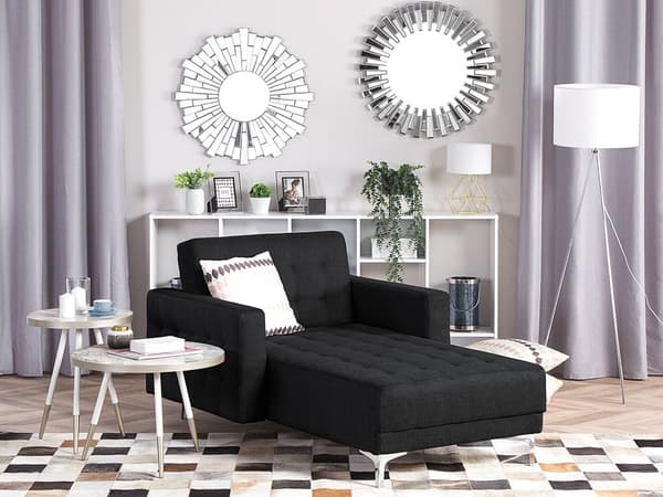 Chaiselong Grafitgrå Polyester med Skumfyld og Sølv Krom Metalben Daybed Klassisk Moderne Tuftet Klik Klak modul Sovefunktion Stueindretning