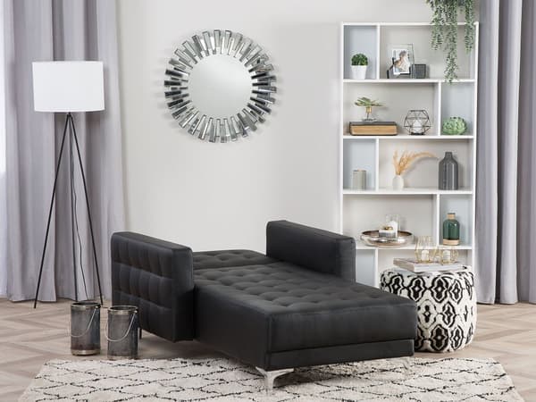 Chaiselong Sort Kunstlæder med Skumfyld og Sølv Krom Metalben Daybed Klassisk Moderne Tuftet Klik Klak modul liggeposition stueindretning