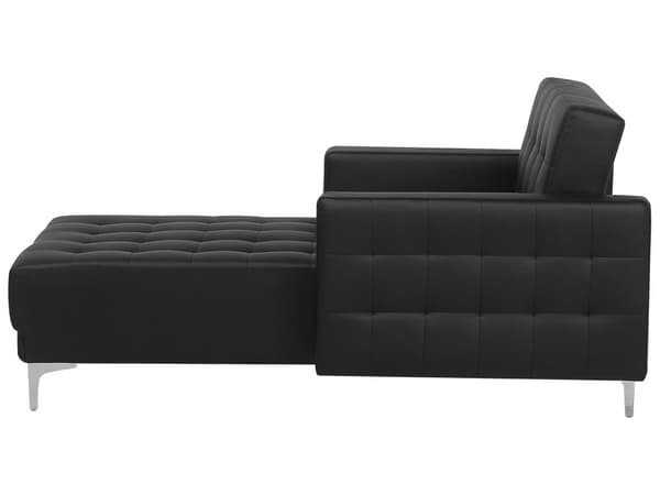 Chaiselong Sort Kunstlæder med Skumfyld og Sølv Krom Metalben Daybed Klassisk Moderne Tuftet Klik Klak modul liggeposition stueindretning